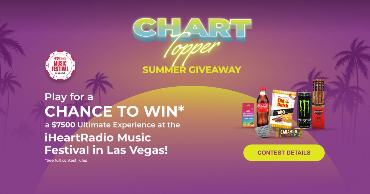 Chart Topper contest promotional image describing a chance to win the ultimate experience at the iHeart Radio music festival